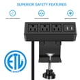 thumbnail image 2 of Regleta de alimentación con abrazadera de escritorio de 3 salidas con puertos USB, estación de energía de carga USB para montaje en escritorio, toma de corriente de borde de 3 pies 125V 12A 1500W, 2 of 5