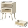 thumbnail image 3 of YEXJ Rattan Nightstand, Side Table with Drawer Open Shelf, Cane Accent Bedside End Table with Solid Wood Legs, Mid Century Modern Night Stand for Bedroom, Dorm and Small Spaces (Grey White), 3 of 10