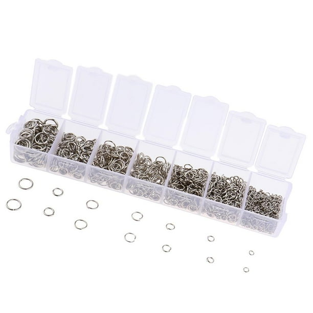 Kit de 1500 piezas de anillas abiertas para reparar collares y manualidades (con plástico). Plata