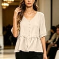 thumbnail image 5 of Yrmaups Loose Fit V Neck Short Sleeve Peplum Top for Women, Casual Ruffle Blouse, Soft Breathable Summer Basic Tee for Home Office Travel Daily Wear, Beige 2XL, 5 of 5