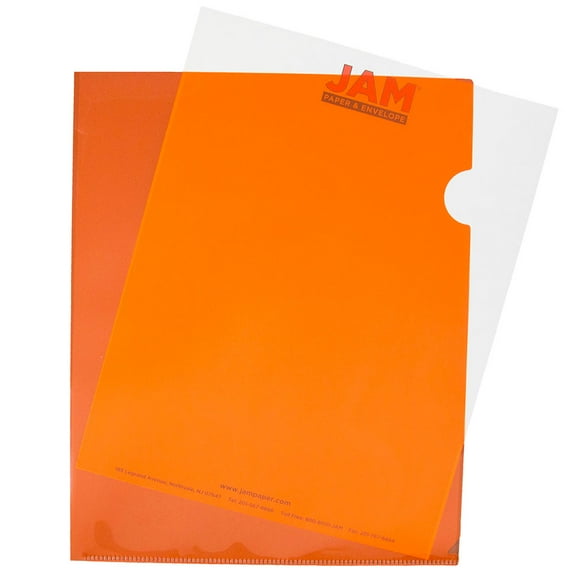 JAM Paper Plastic Sleeves, 9 x 11 1/2, Orange, 12/Pack
