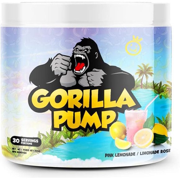 Yummy Sports Gorilla Pump Non-Stim Pre-Workout Powder, Energy, Focus & Pump Support, Pink Lemonade, 255 g, 30 Servings
