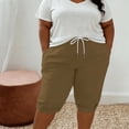 thumbnail image 2 of Women's Plus Size Shorts, Drawstring Elastic Waist Shorts with Pockets, Cotton Blend Loose Sport Knee‑Length Shorts for Beach Workout Daily | TruHer,Brown L, 2 of 8