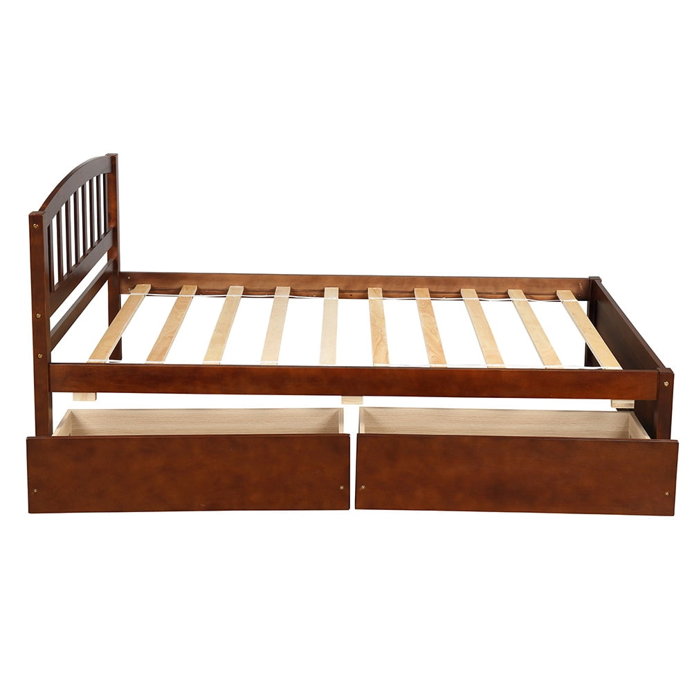Lowestbest Twin Platform Storage Bed, Wood Bed Frame with Two Drawers and Headboard
