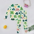 thumbnail image 2 of Xijirk St Patricks Day Kids Pjs Set Cartoon Print Long Sleeve Top and Pants Homewear Comfortable Sleepwear Loungewear Soft Cotton for Boys Girls,2-3 Years,Green, 2 of 3