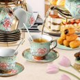 thumbnail image 4 of Wanchiy 20 Pack Porcelain Tea Set with Metal Holder,Flower Cup & Saucer for Party With Gold Flower Painting,European Teapot for Adults,Green, 4 of 7