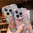 thumbnail image 3 of Compatible with iPhone Case,Cute Luxury Laser Flower Floral Wavy Curly Water Ripple Bumper Silicone Camera Lens Protection Shockproof Cover Phone Case (Purple,iPhone 13), 3 of 6