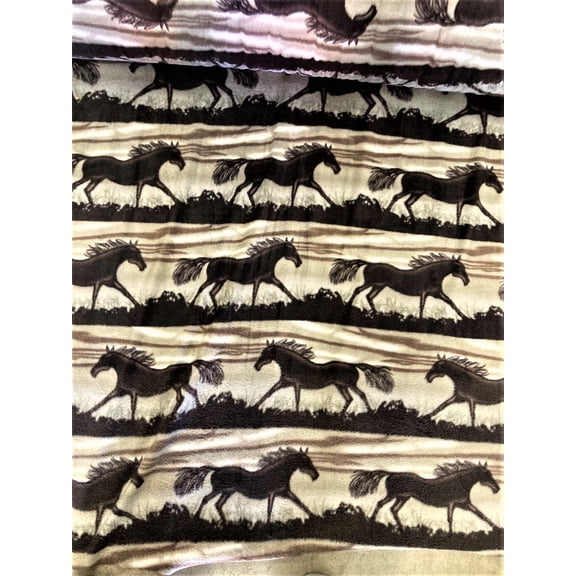 Lillycraft Wild Horses Running Print Fleece Fabric 58-60" Wide and Sold by the Yard