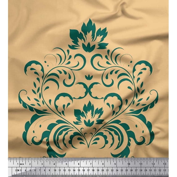 Soimoi Poly Georgette Fabric Ogee Damask Decor Fabric Printed Yard 52 Inch Wide