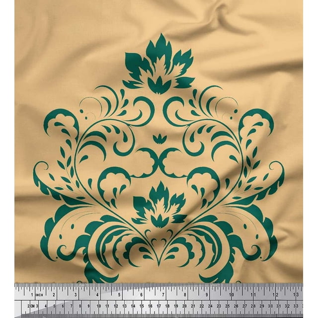 Soimoi Moss Georgette Fabric Ogee Damask Print Fabric by Yard 42 Inch Wide