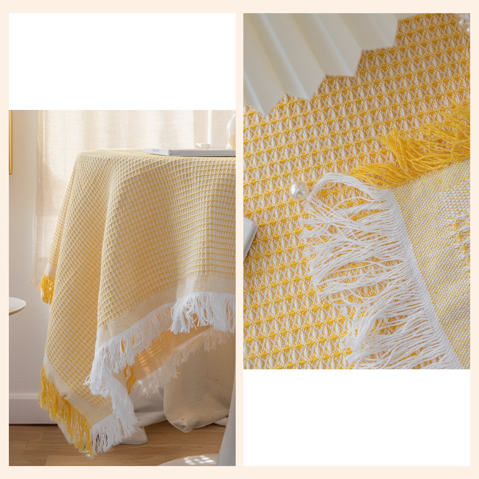 Unique Bargains Waffle Table Cover for Indoor and Outdoor Yellow 33.5"x33.5"
