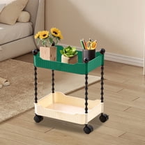 Btomtd 2-Tier Rolling Cart for Living Room Snacks and Fruit, Mobile Kitchen and Bathroom Storage Rack, Multifunctional Home Organizer Shelf 13"W x 9"D x 16"H, Green-White