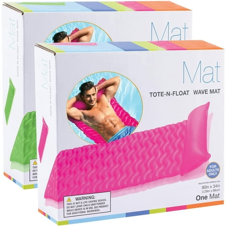Inflatable Pool Floats Wave Mat Set - Adult Size with Headrest - Green/Pink - Large 90 X 34 - Free Shipping