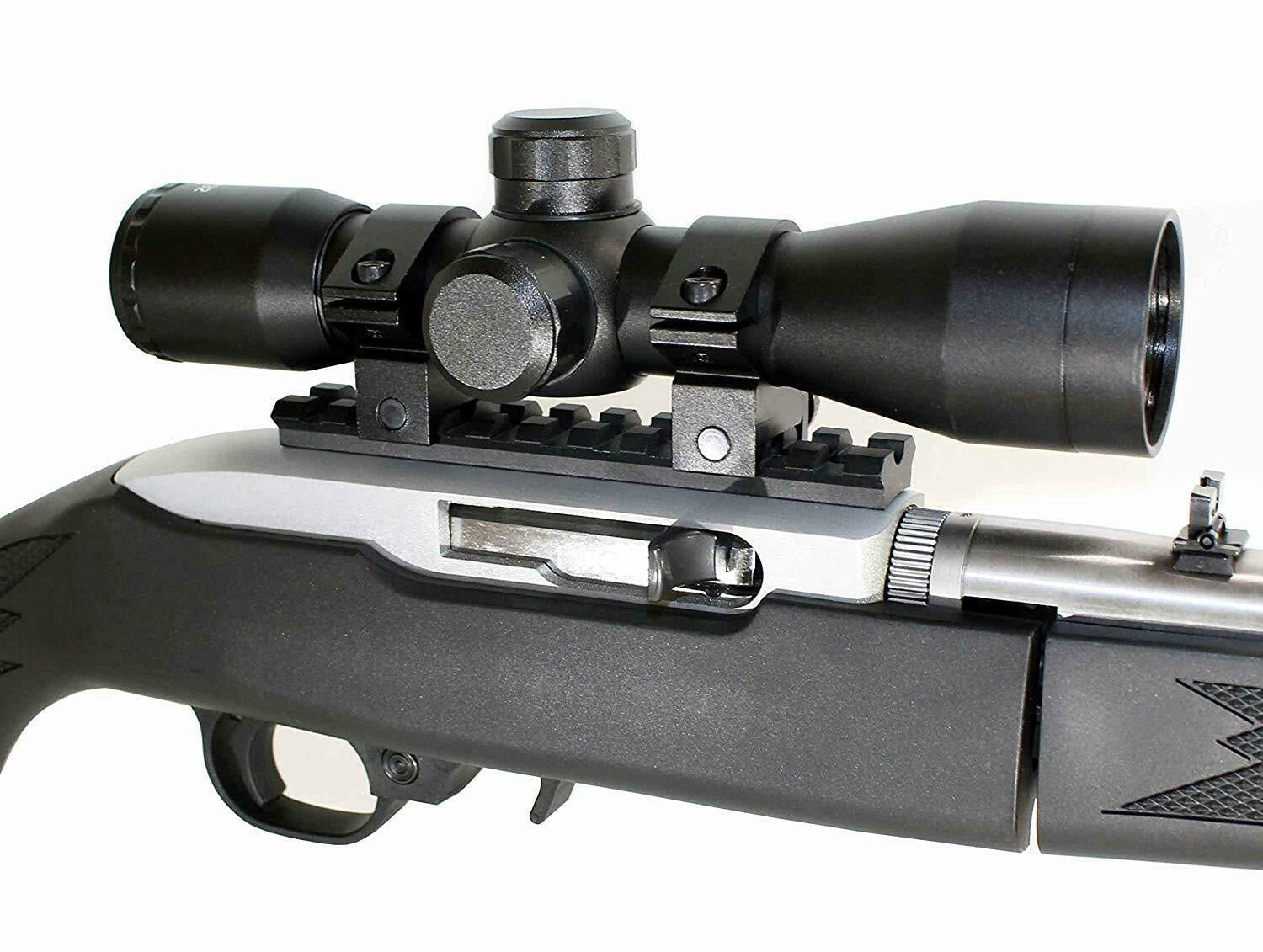 Hunting Rifle Scope Mildot Reticle w-Rings black anodize finish 4x32 for Ruger 10 22 rifle.