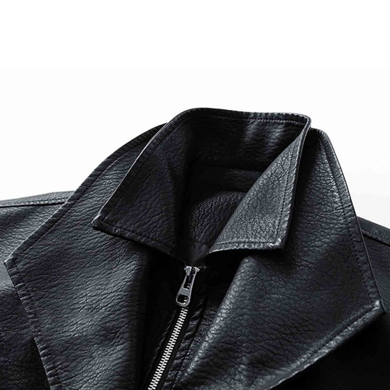 Txeol Men's Faux Leather Motorcycle Jacket Fake-Two Pieces Loose