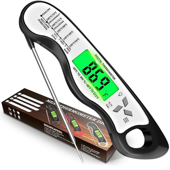 Cooking Thermometer,IP67 Waterproof Digital Meat Thermometer with Backlight, Calibration & Hold Function，Food Thermometer for Cooking,Outdoor Grilling,Candy Making