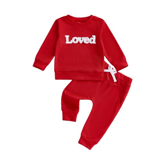 BemeyourBBs Toddler Baby Boy Girl Valentines Day Outfits Loved Letters Embroidery Sweatshirt and Pants Set Spring Fall Winter Clothes