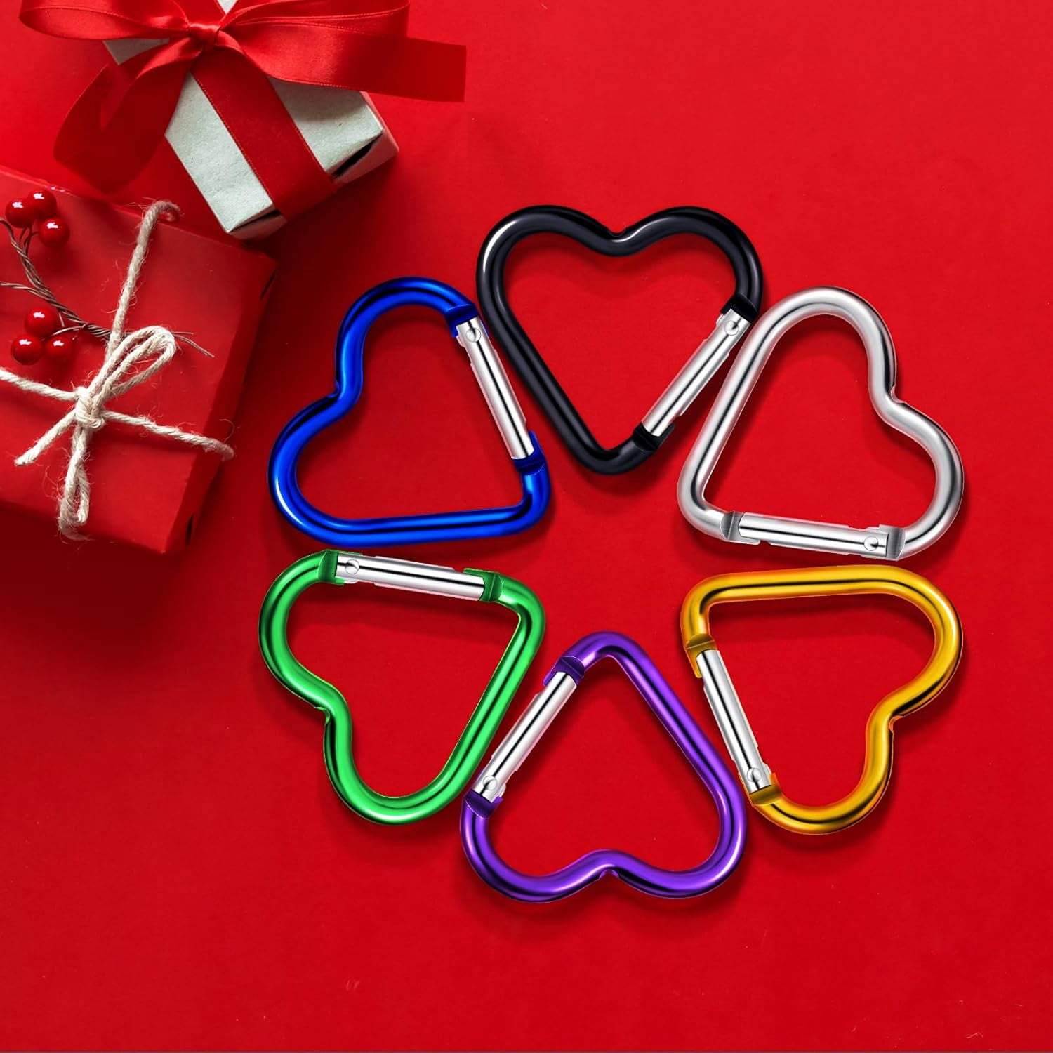 20Pcs/100Pcs Heart Shape Keychain Clip Aluminum Alloy Carabiner Keychain Clip Spring Snap Hook