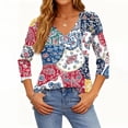 thumbnail image 3 of 3/4 Sleeve Blouses For Women Dressy Casual V Neck Summer Tops For Women With Leggings Pleated Curved Hem Tunic Hot Pink XL, 3 of 4