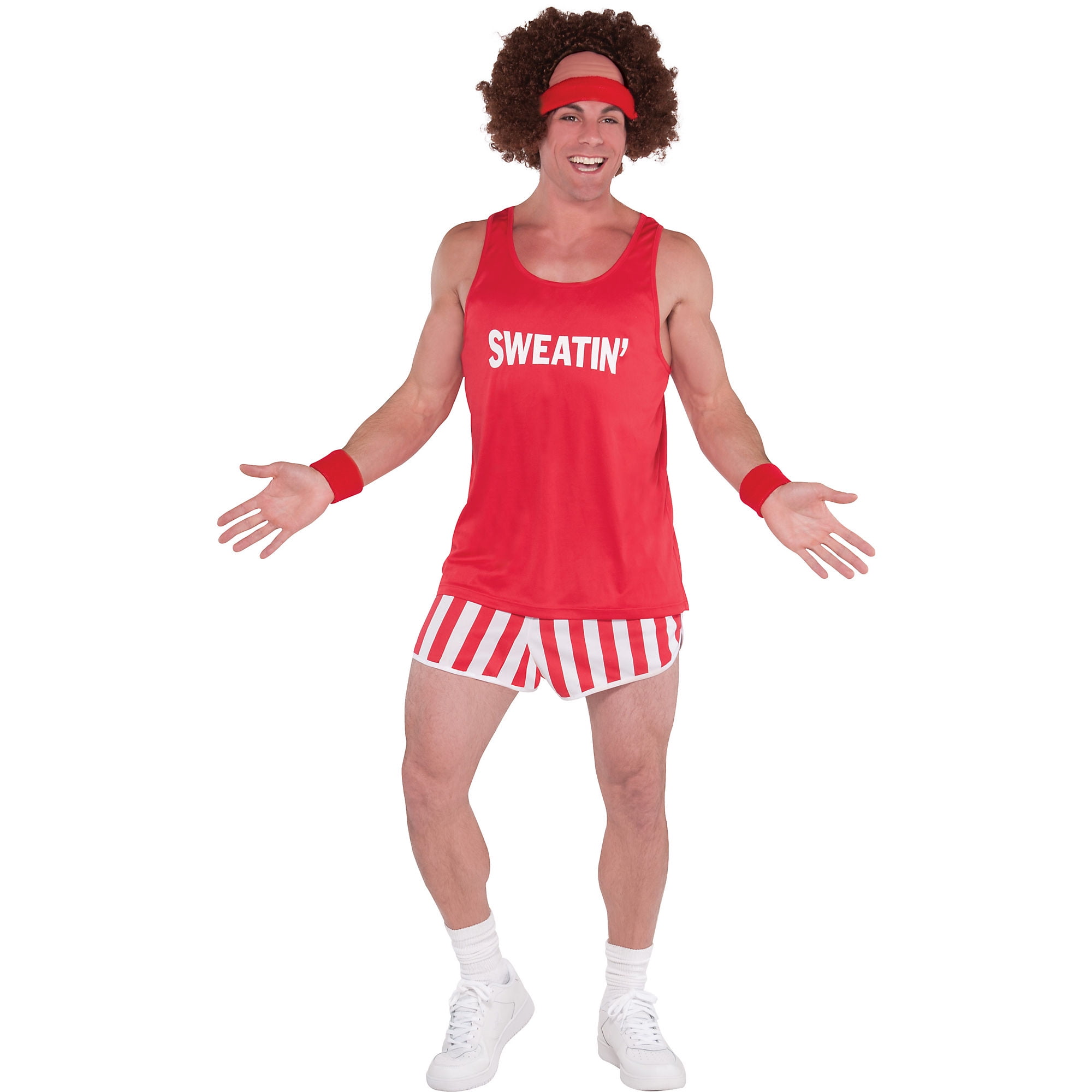 Adults 80s Lets Get Physical Costume Mens Exercise Maniac Fancy Dress Outfit 