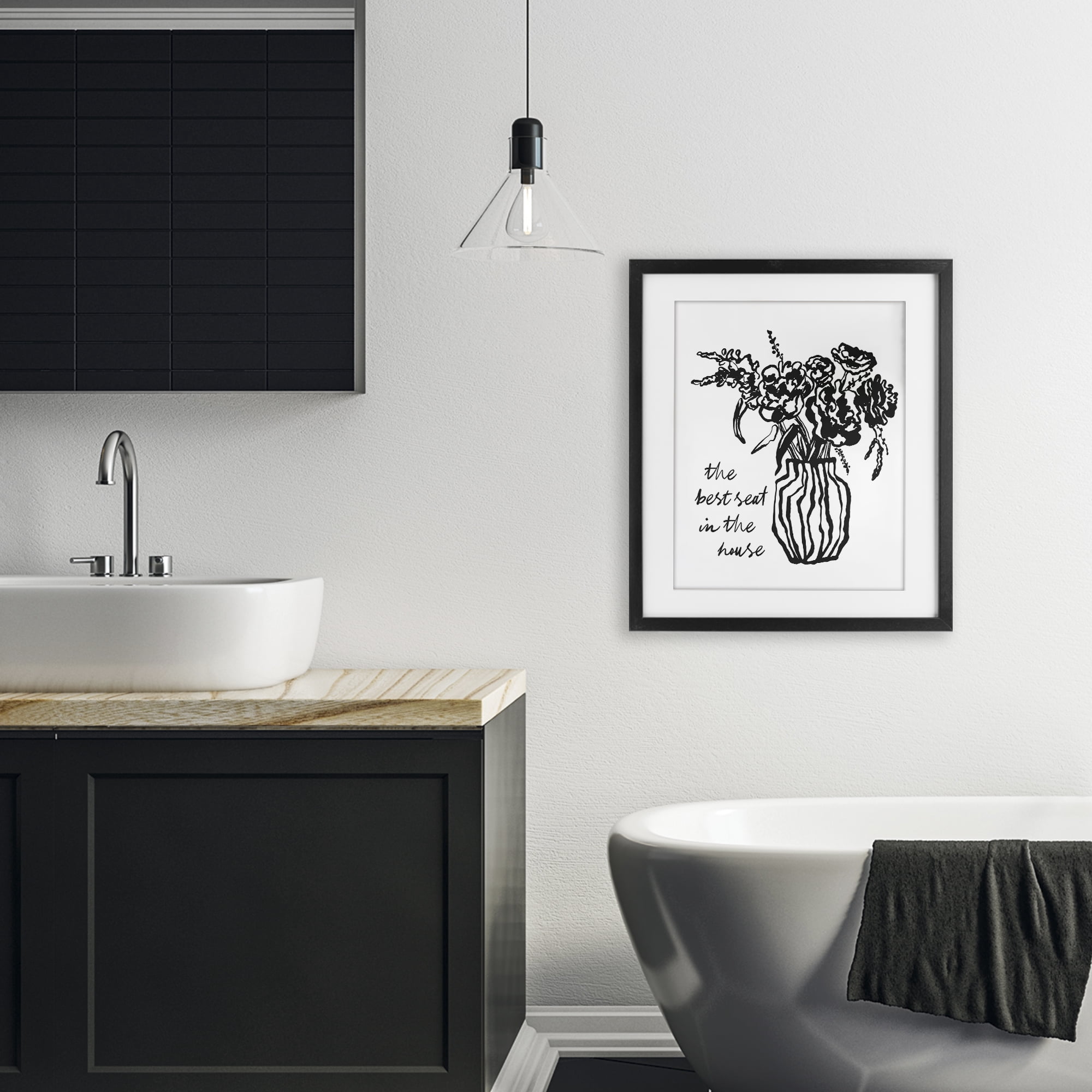 Stupell Industries Best Seat in House Bathroom Black Framed Print Under Glass, design by Lettered and Lined