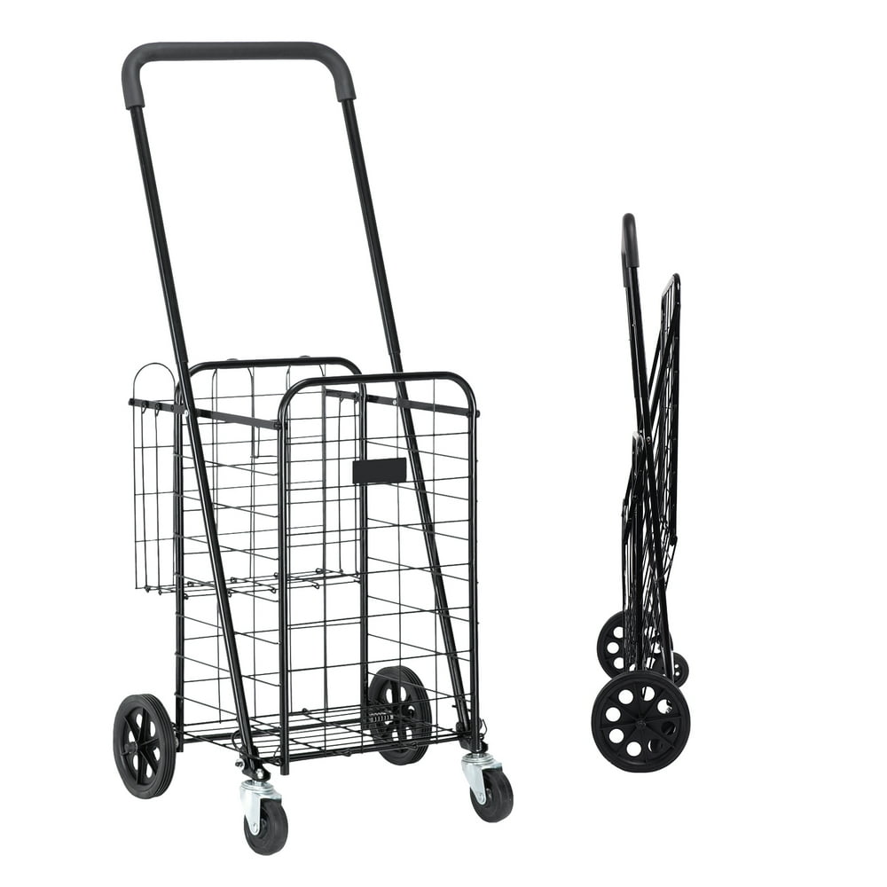 Oshion Folding Shopping Cart Basket Rolling Utility Trolley With
