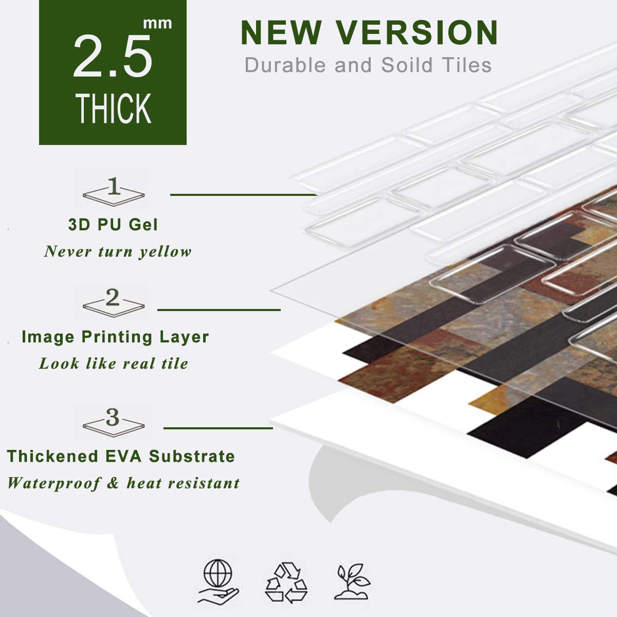 STICKGOO 10-Sheet Marble Look Peel and Stick Backsplash Tile, Self Adhesive Backsplash in Granite (Thicker Design)