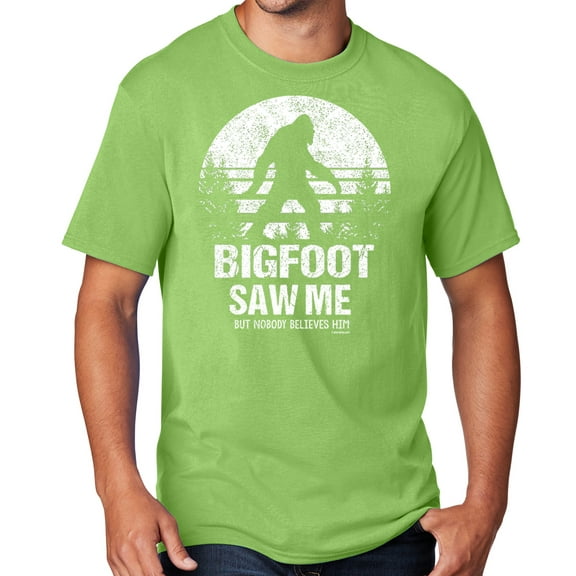 Men's Bigfoot Saw Me Funny Sasquatch T-shirt, Medium Lime Green