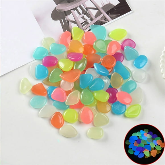 Jinsinto Pack of 100 colorful glowing stones, glowing dark pebbles, glowing pebbles, glowing pebble stones for Halloween, aquarium, garden, hallway, children's room decoration