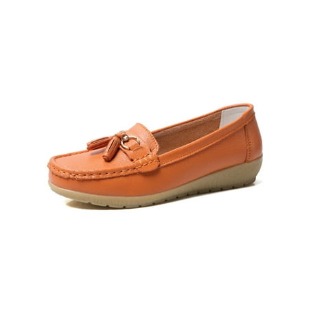 

UKAP Women s Leather Loafer Comfy Slip On Moccasin Shoes Orange 10