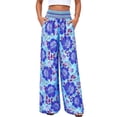 thumbnail image 2 of Wide Leg Pants Woman Summer Smocked Waist Floral Pant Wear Spring Beach Vacation Clothes for Women XL, 2 of 8