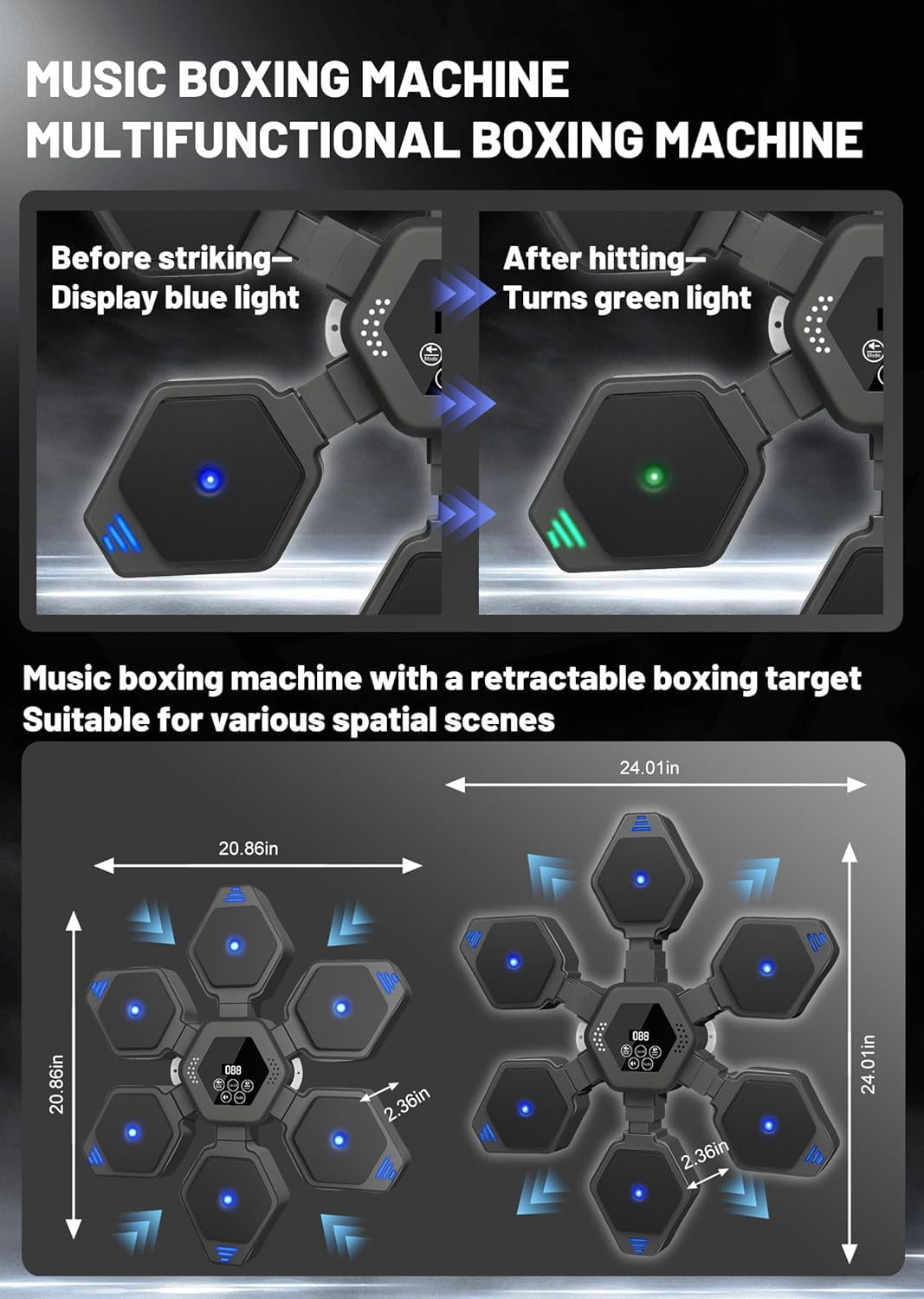 RKXQT 2025 Music Boxing Machine, 9 Modes & 9 Speeds Punching Music Boxing Machine for Adults, Telescopic Bluetooth Boxing Machine Boxing Gym Equipment with 2 Pairs Boxing Gloves for Home, Office, Gym