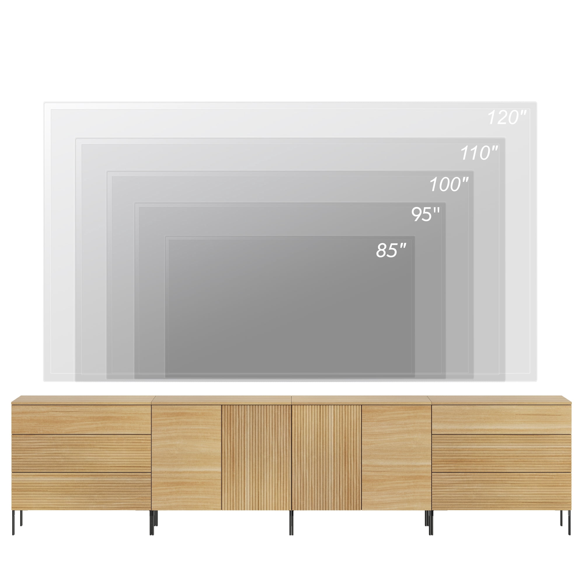 126" Modern Reeded 6-Drawer Dresser Set for Bedroom, Minimalist Chest of Drawers with Storage, Wooden Dresser for Living Room, Bedroom, Entryway