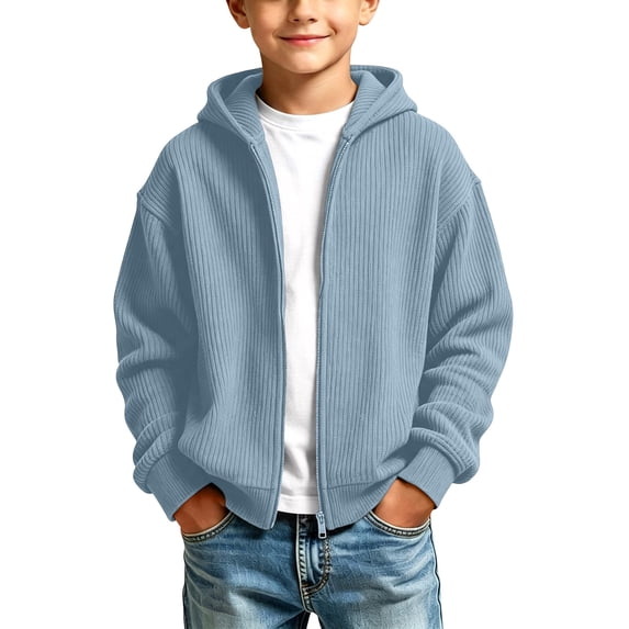 Nugftut Sweatshirts for Boys Corduroy Full-Zip Hooded Long Sleeve Sweatshirts Size 11-12 Blue