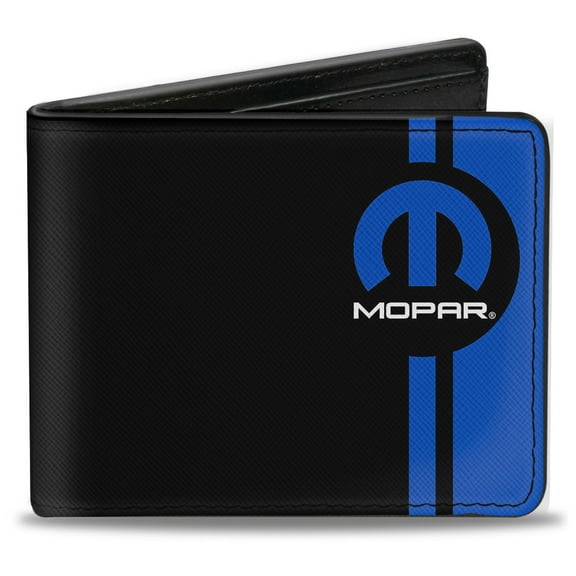 Mopar Wallet, Bifold, Mopar Logo Stripe Black Blue, Vegan Leather