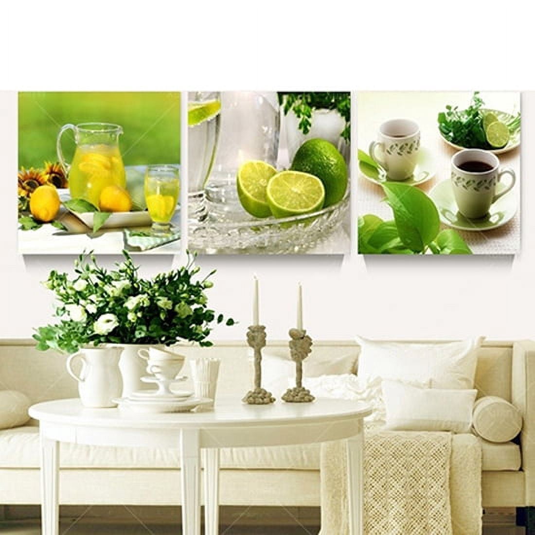 Yirtree 3 Piece Wall Art Slice of Lemon Isolated Light Grey Canvas Painting Print Fruit Picture Lemon and Ice Cubes Poster Artwork for Living Room Kitchen Home Decor Ready to Hang