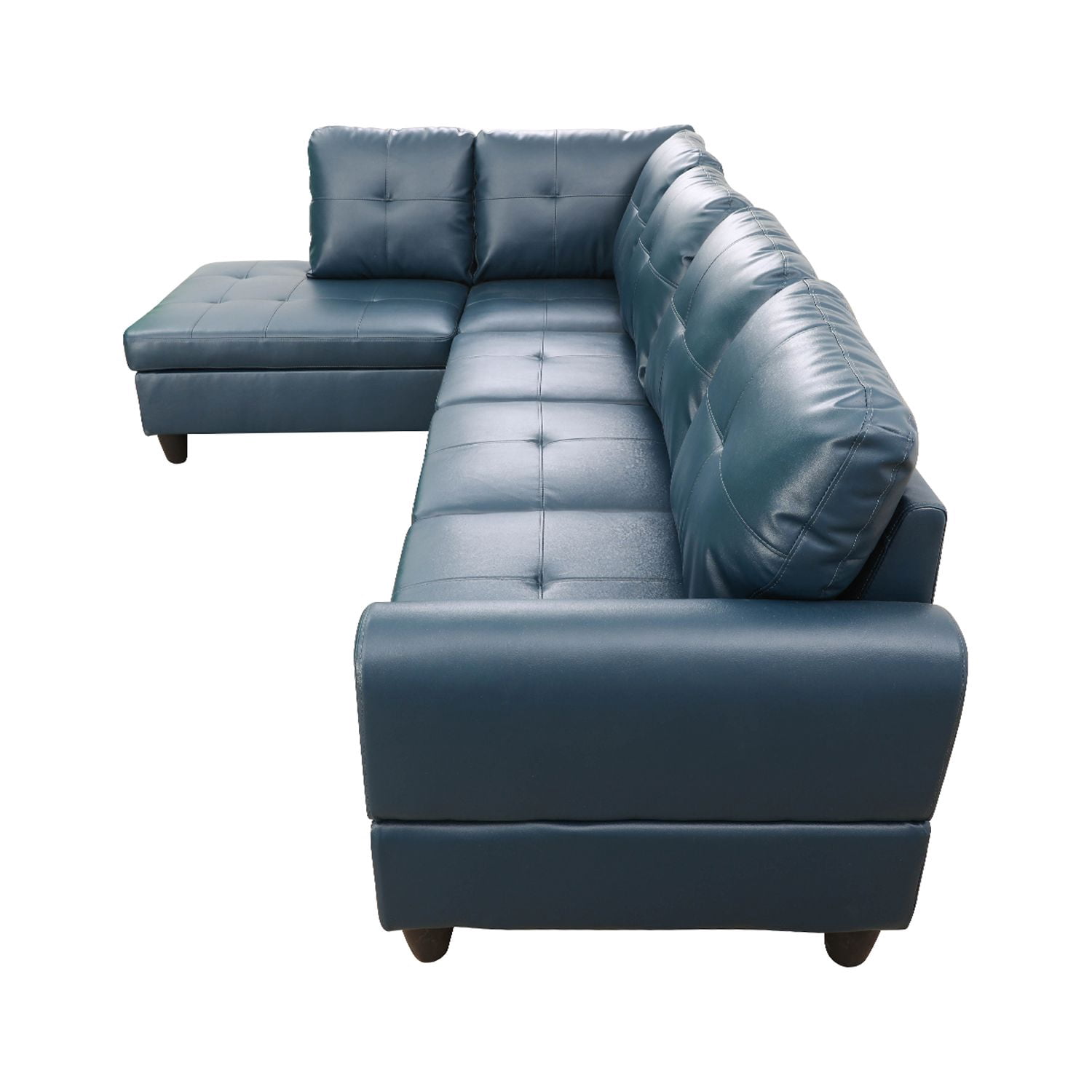 Hommoo Faux Leather 4-Seat Couch, L Shaped Sectional Couches and Sofas, Modern Living Room Furniture Sets Sectional Sofa Set, Denim(No Ottoman)