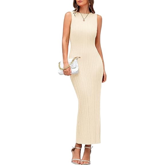 PRETTYGARDEN Women's Summer Casual Maxi Dresses Ribbed Knit Sleeveless Bodycon Elegant Going Out Beach Vacation Clothes