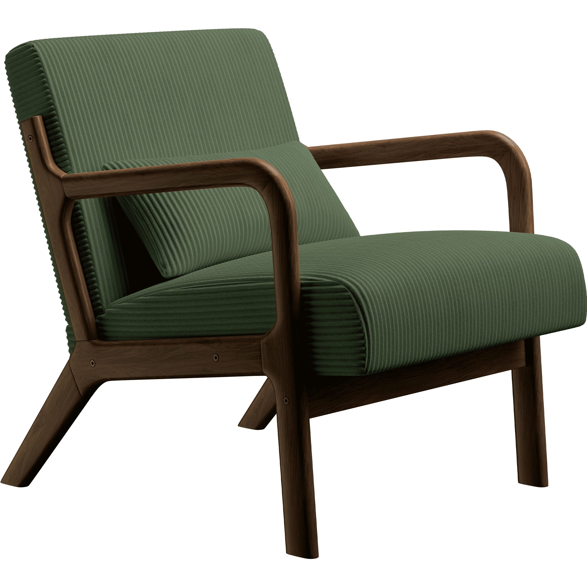 Renwick Mid-Century Corduroy Accent Chair, Modern Armchair with Wood Frame and Pillow for Living Room Bedroom Furniture, Set of 2, Dark Green