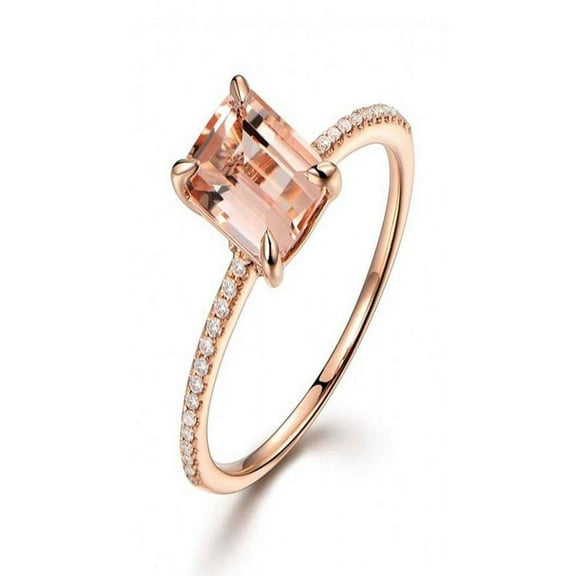 1.25 Carat Peach Pink Morganite (emerald cut Morganite) and Diamond Engagement Ring in 10k Rose Gold