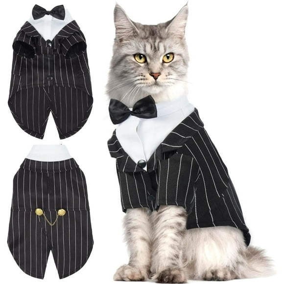 shiyou-Cat Tuxedo Suit, Cat Halloween Costumes for Cats Only, Sphynx Cat Tuxedo Outfit Costume with Bow Tie, Kitten Formal Attire Wedding Birthday Onesie Clothes for Male Girl Hairless Cats