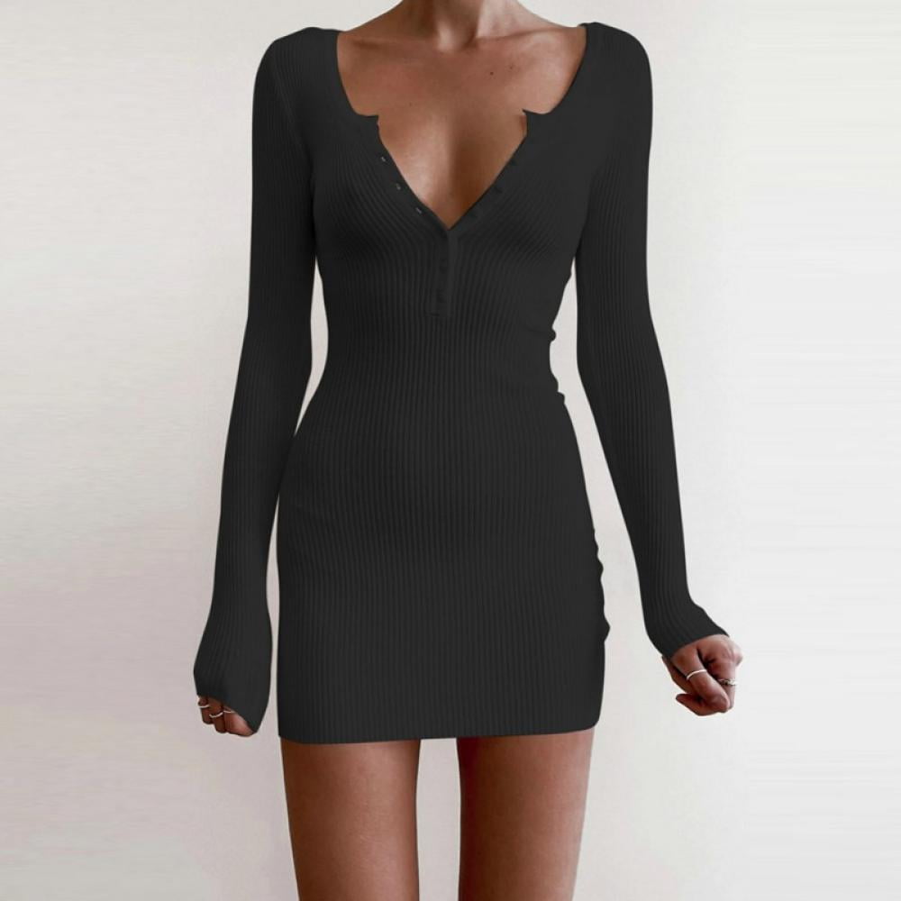long sleeve low cut dress