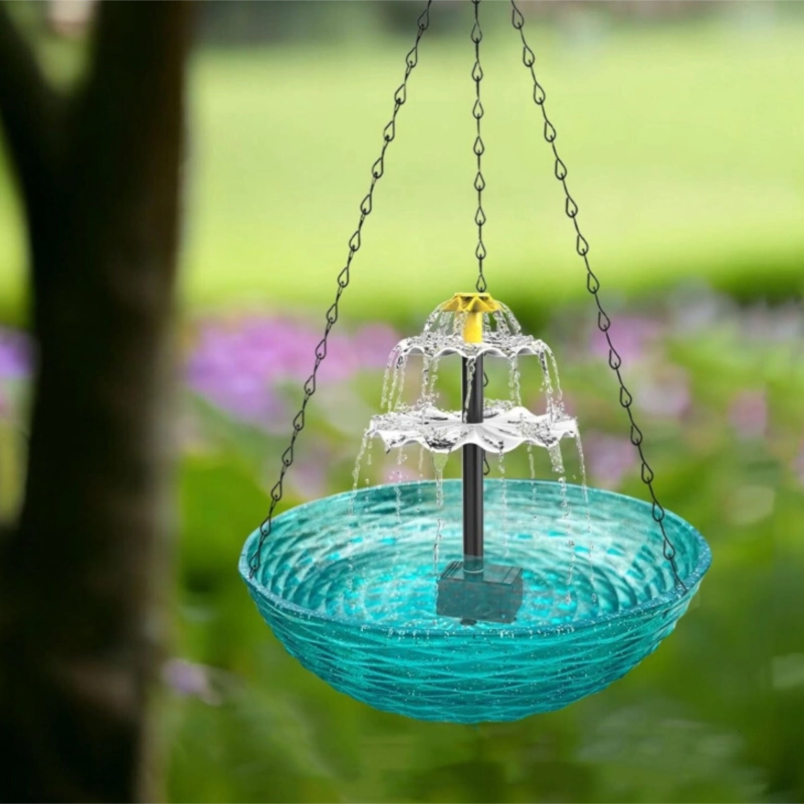 Hanging Bird Bath with Solar Fountains, Plastics Hanging Solar Water Bubbler Fountain for Hummingbird Bird Bath Feeder for Outdoor Garden Balcony Porch (2pc,Blue)