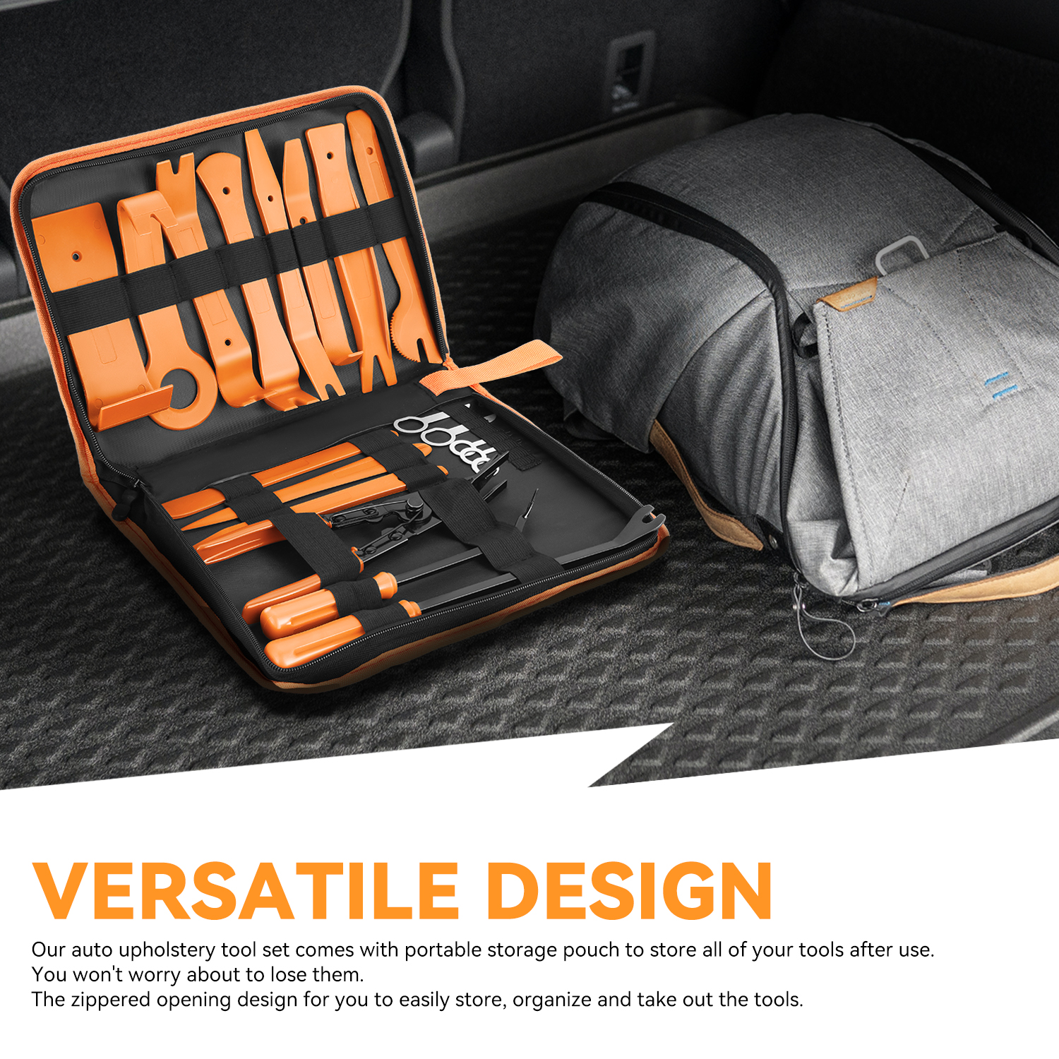 Car Trim Removal Tool Kit, Clip Plier Upholstery Remover Set for Auto Door Panel Audio Dashboard, with Storage Bag,Orange