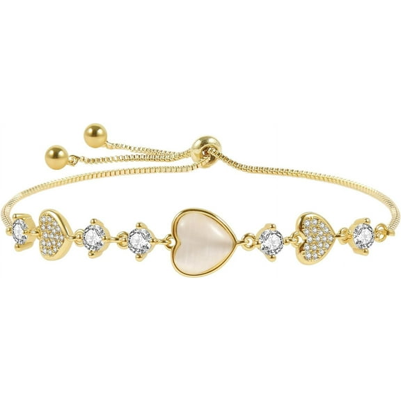 Dainty Adjustable 14K Gold Plated Heart Link Chain Bracelet for Women