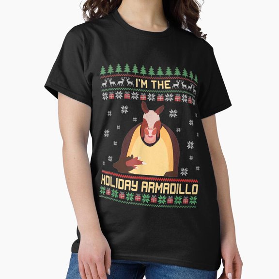 Holiday Armadillo Ugly Sweater Retro Festive Winter Humor Unisex T-Shirt, up to size 5XL