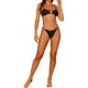 thumbnail image 2 of Conjuntos de bikini de dos piezas de color sólido con canalé para mujer, traje de baño sin espalda con tirantes finos, color negro pequeño, 2 of 5