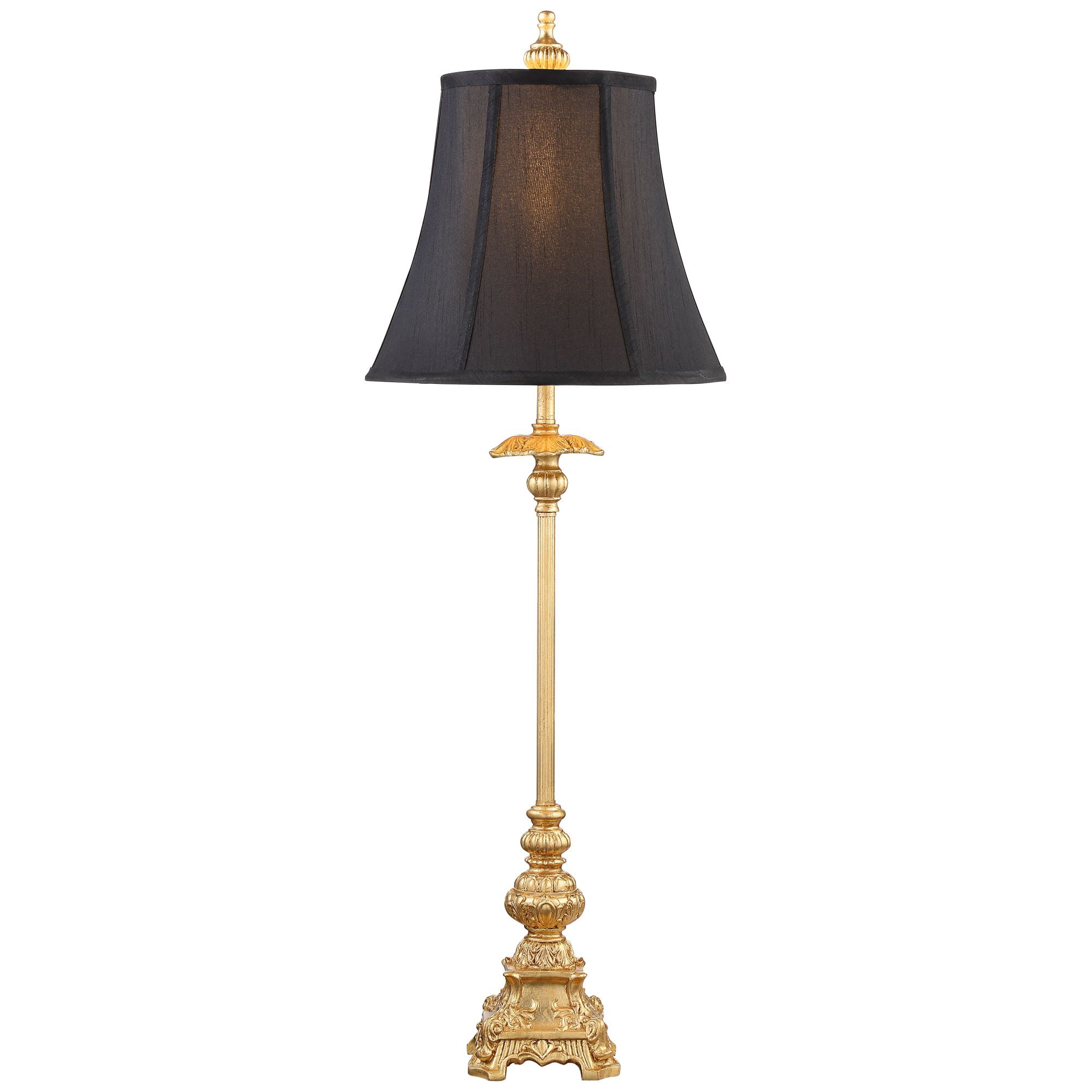 Regency Hill Traditional Buffet Table Lamps 36.5" Tall Set of 2 Gold Intricate Details Black Fabric Bell Shade for Dining Room