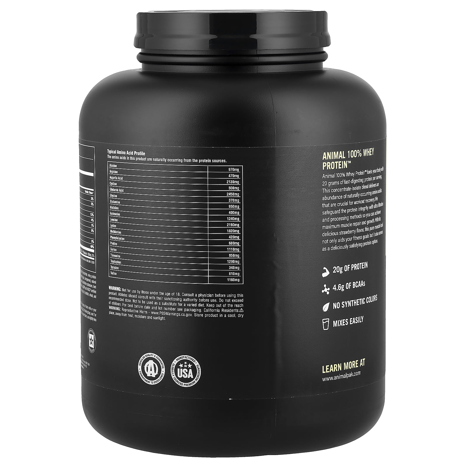 Animal 100% Whey Protein™ Powder, Strawberry, 4 lb (1.81 kg)