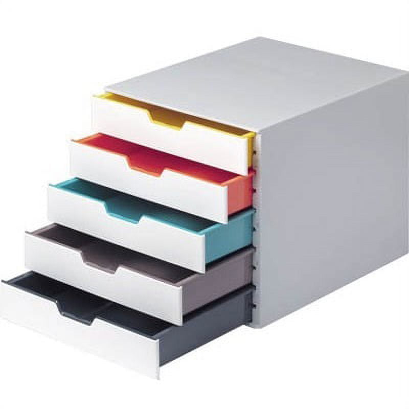 Durable Varicolor Mix 5 Drawer Desktop Storage Box, White/multicolor - 5 Drawer(s) - 11" Height X 11.5" Width X 14" Depth - Desktop - White, Multicolor - Plastic - 1 / Each
